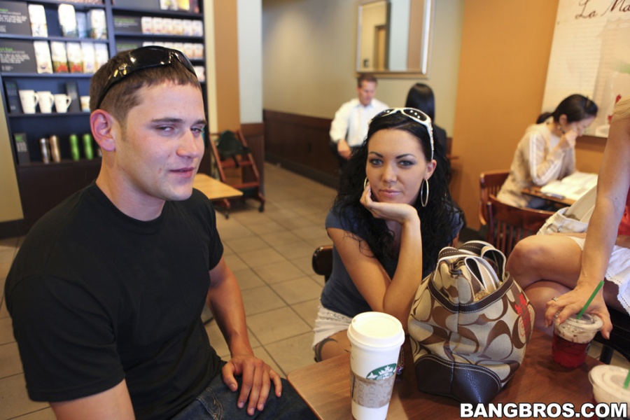 Pornstars pick up guys at a coffee shop